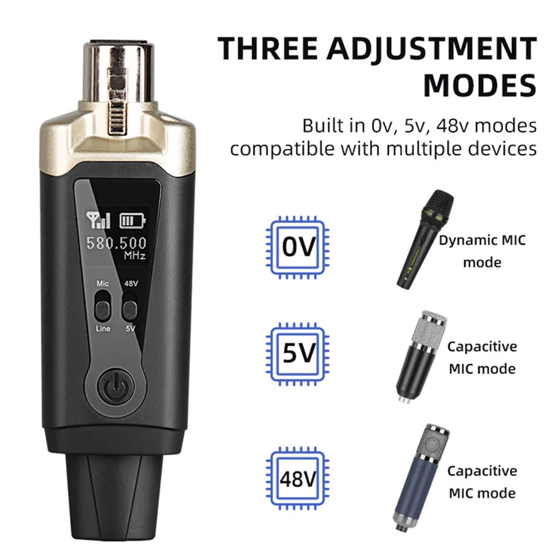 Microphone Wireless System UHF XLR Mic Converter Transmitter & Receiver for Dynamic Microphone A8 Guitar Receiving Transmission