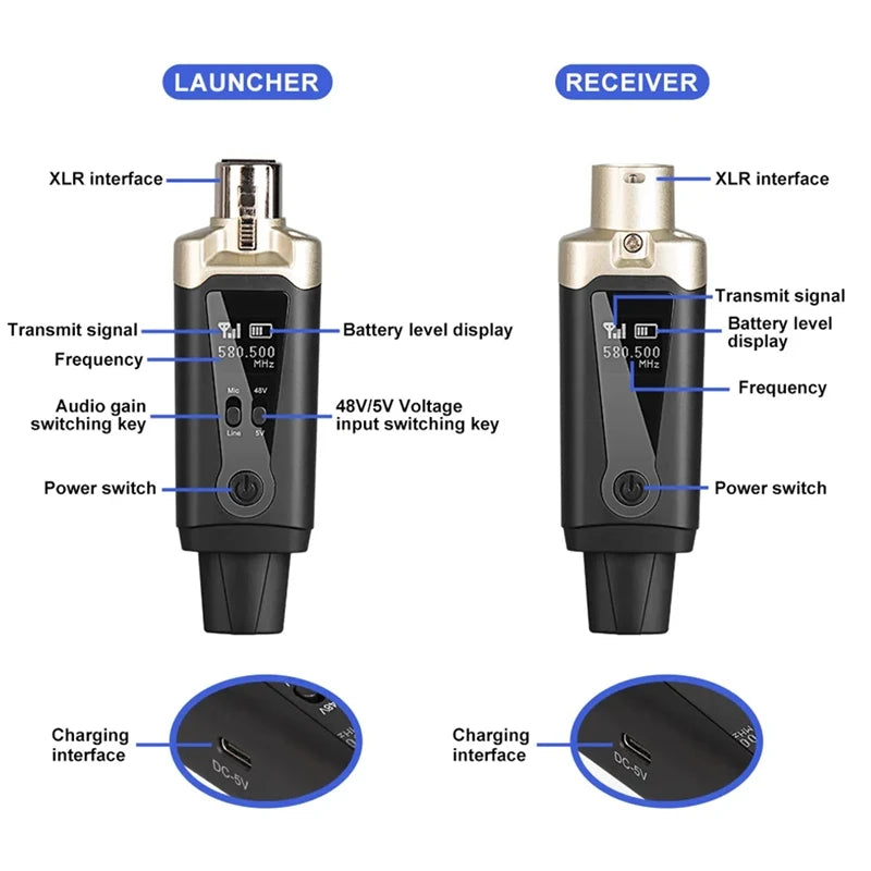 Microphone Wireless System UHF XLR Mic Converter Transmitter & Receiver for Dynamic Microphone A8 Guitar Receiving Transmission