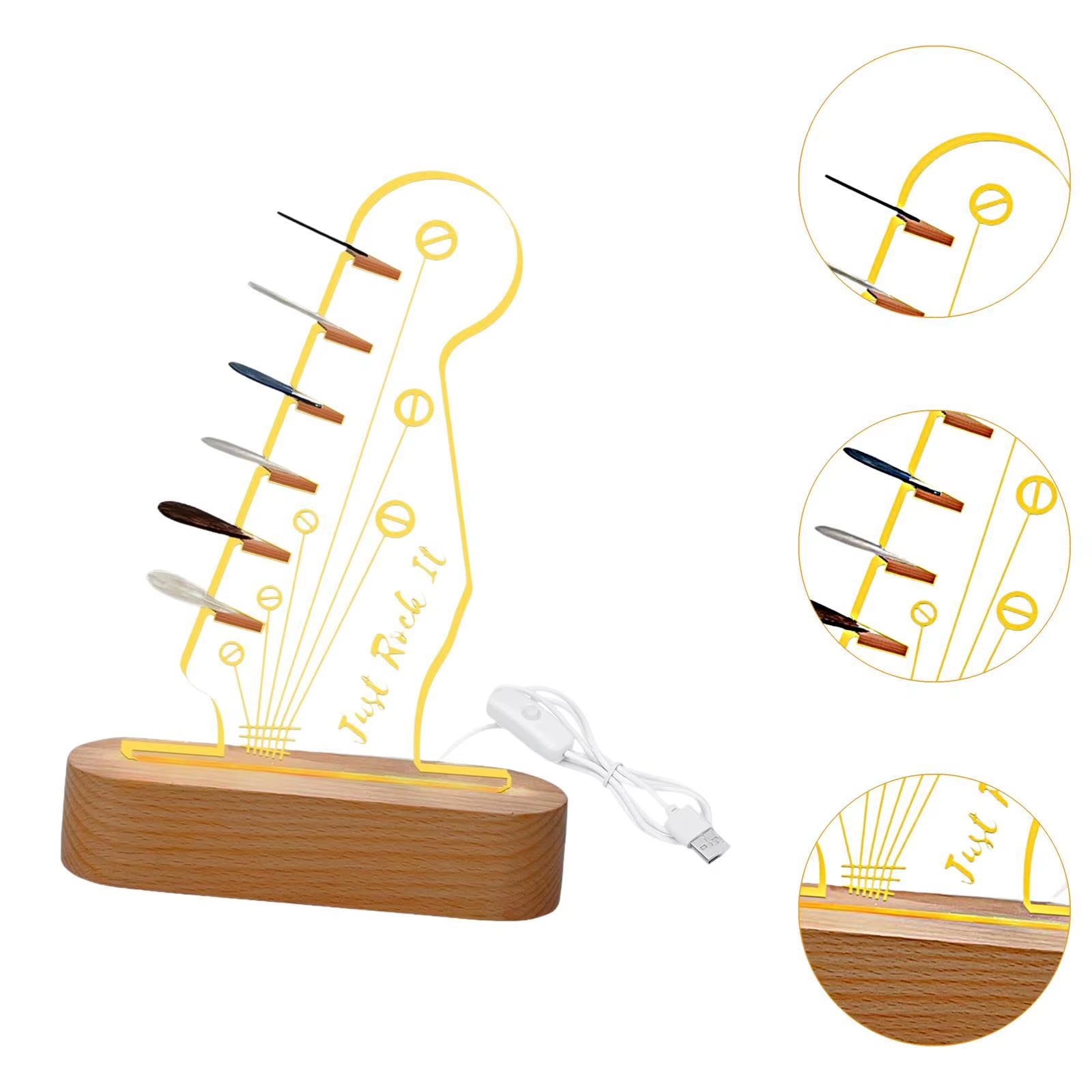 Light up Guitar Pick Holder Practical Music Gift Guitarists with Wooden Base