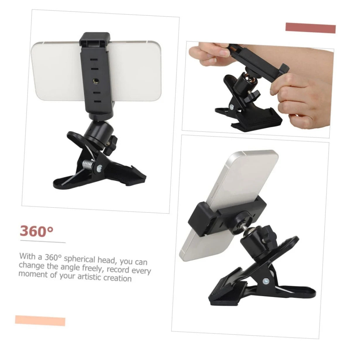 Guitar Head Clip Mobile Phone Holder Live Broadcast Bracket Stand Tripod Clip Head for Mobile Phones, Action Cameras
