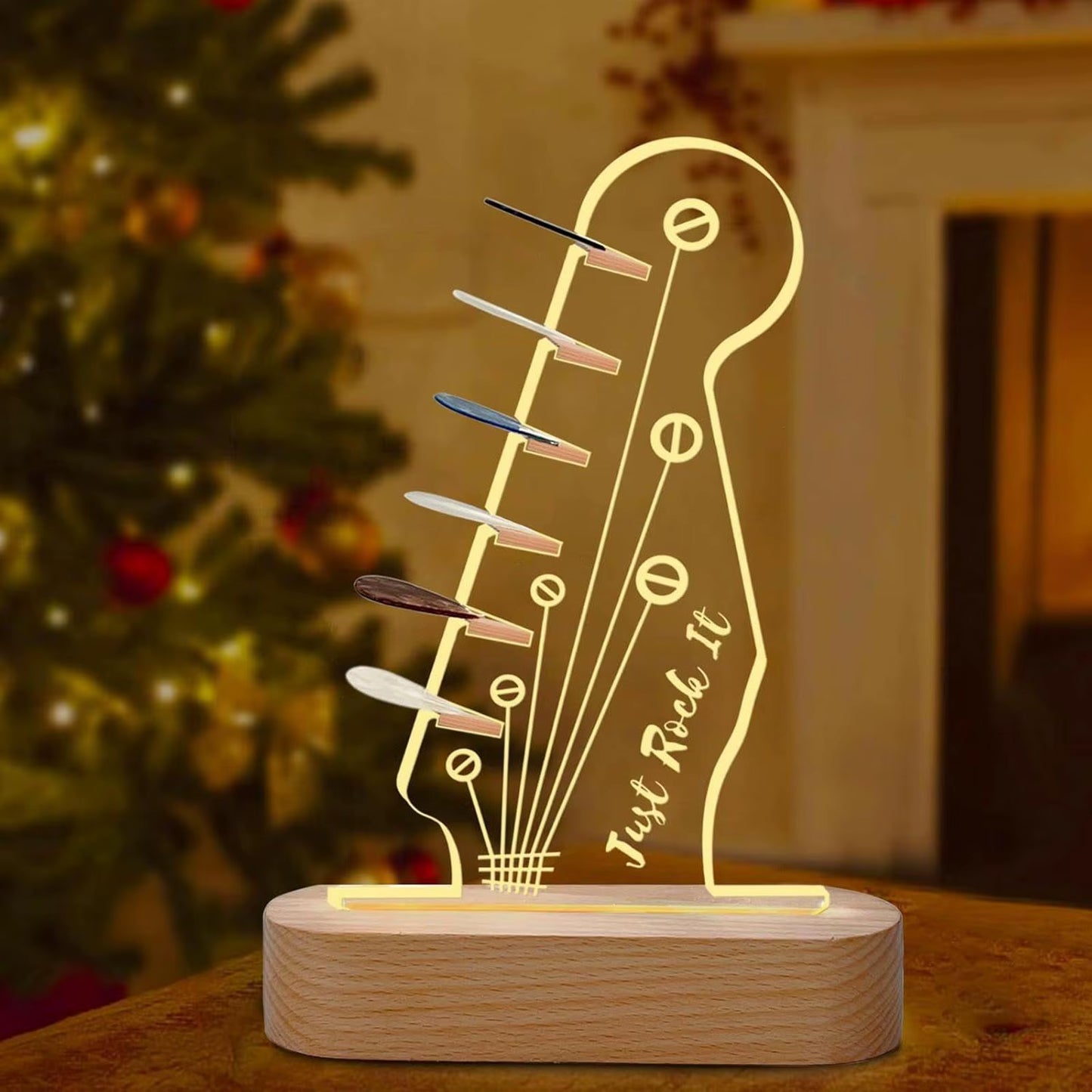 Light up Guitar Pick Holder Practical Music Gift Guitarists with Wooden Base