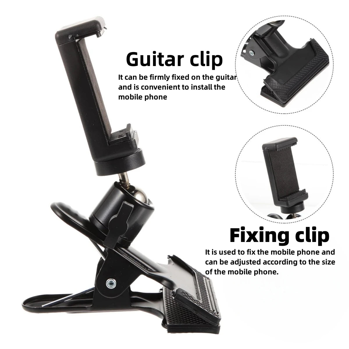 Guitar Head Clip Mobile Phone Holder Live Broadcast Bracket Stand Tripod Clip Head for Mobile Phones, Action Cameras